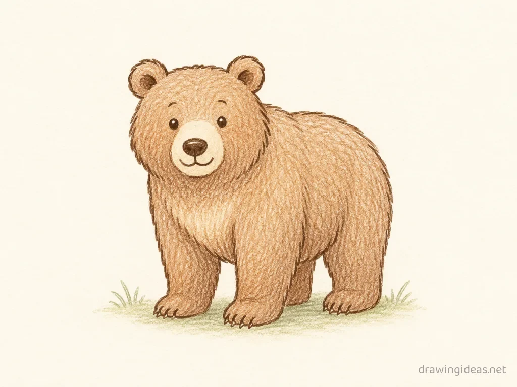 Bear drawing — hand-drawn bear illustration with ink lines and soft colors