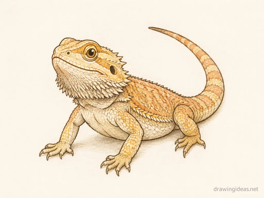 Bearded Dragon drawing — hand-drawn bearded dragon illustration with ink lines and soft colors