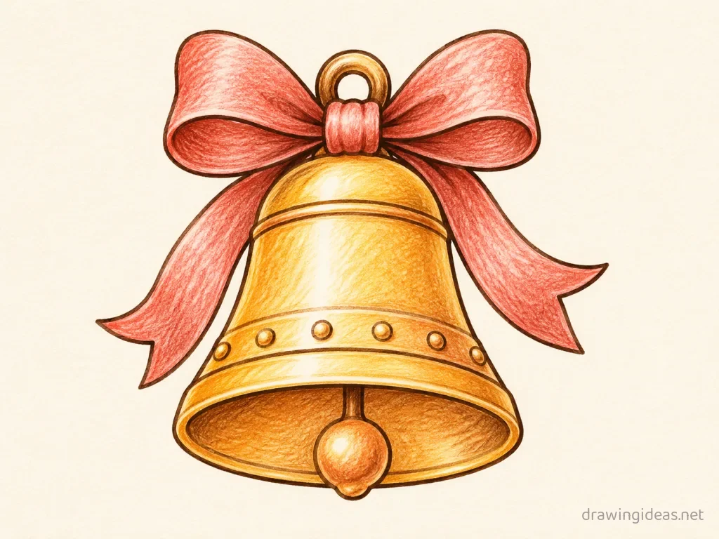 Bell drawing — hand-drawn bell illustration with ink lines and soft colors