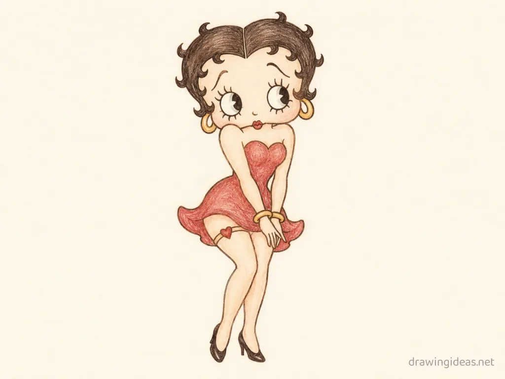 Betty Boop drawing — hand-drawn Betty Boop illustration with ink lines and soft colors