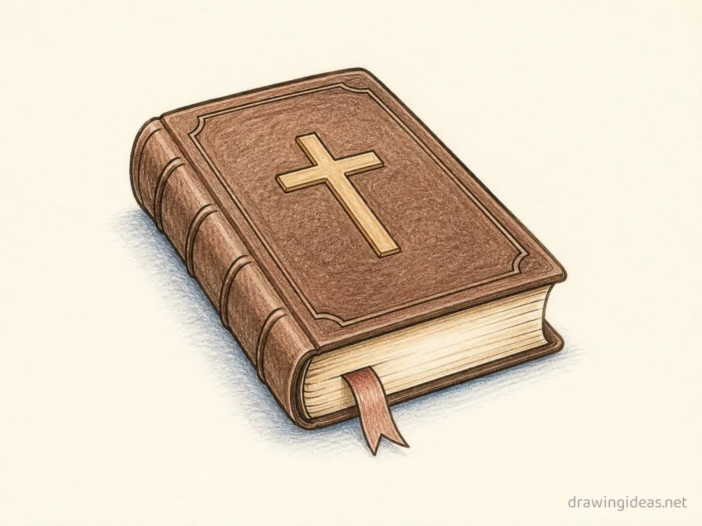 Bible drawing — hand-drawn bible illustration with ink lines and soft colors