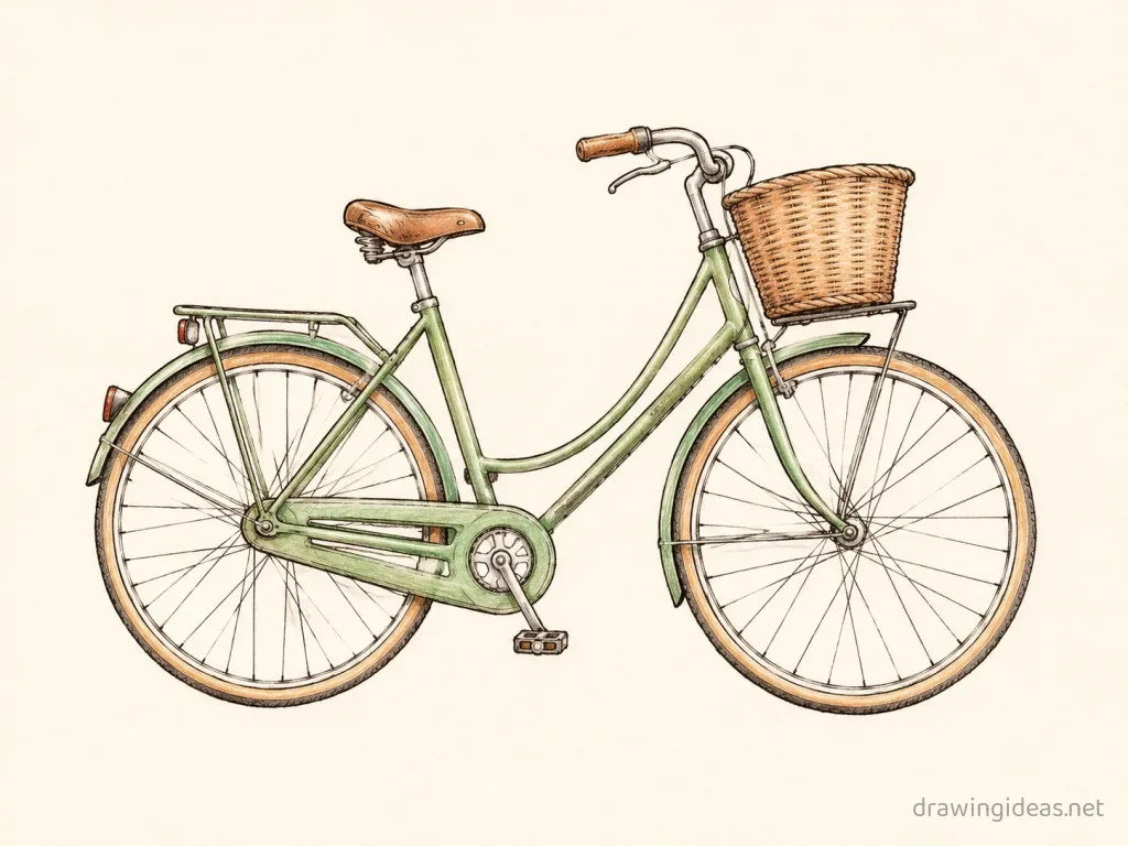 Bicycle drawing ā hand-drawn bicycle illustration with ink lines and soft colors