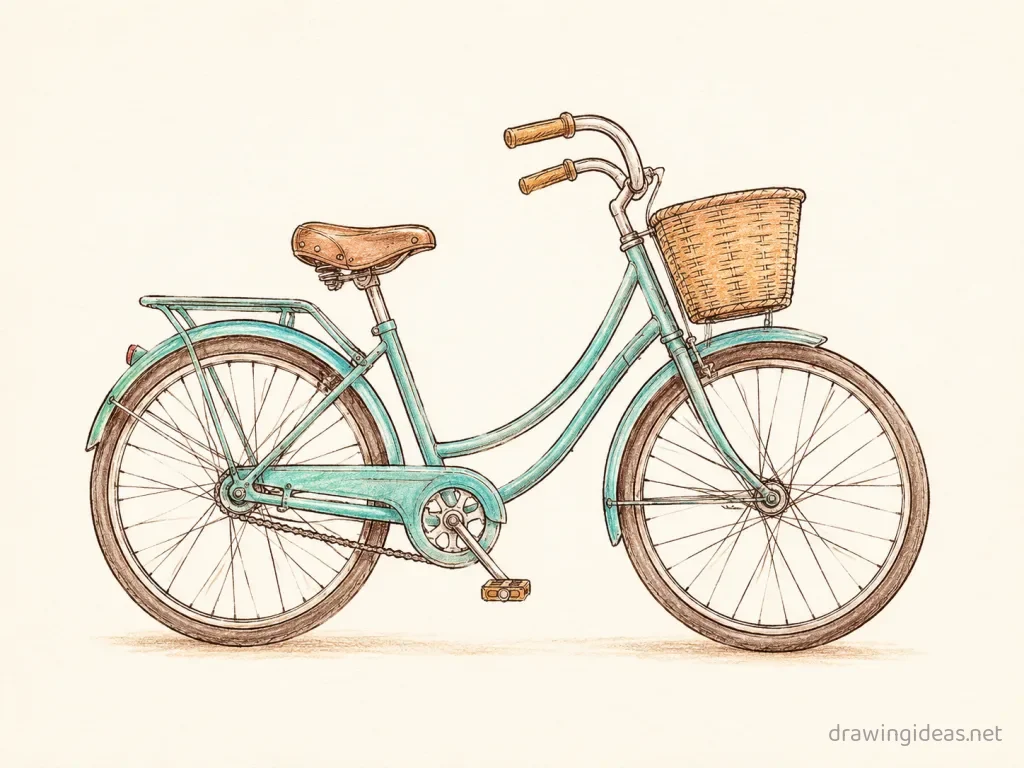Bike drawing ā hand-drawn bike illustration with ink lines and soft colors