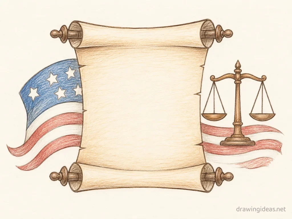 Bill of Rights drawing — hand-drawn Bill of Rights illustration with ink lines and soft colors