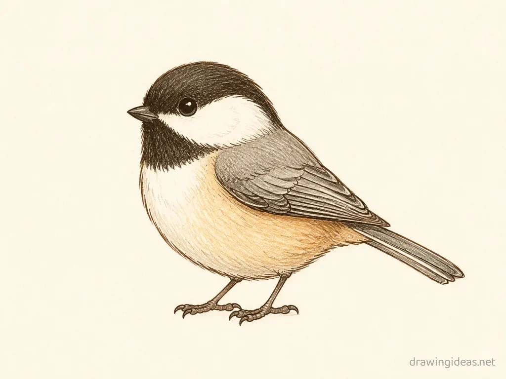 Bird drawing — hand-drawn bird illustration with ink lines and soft colors