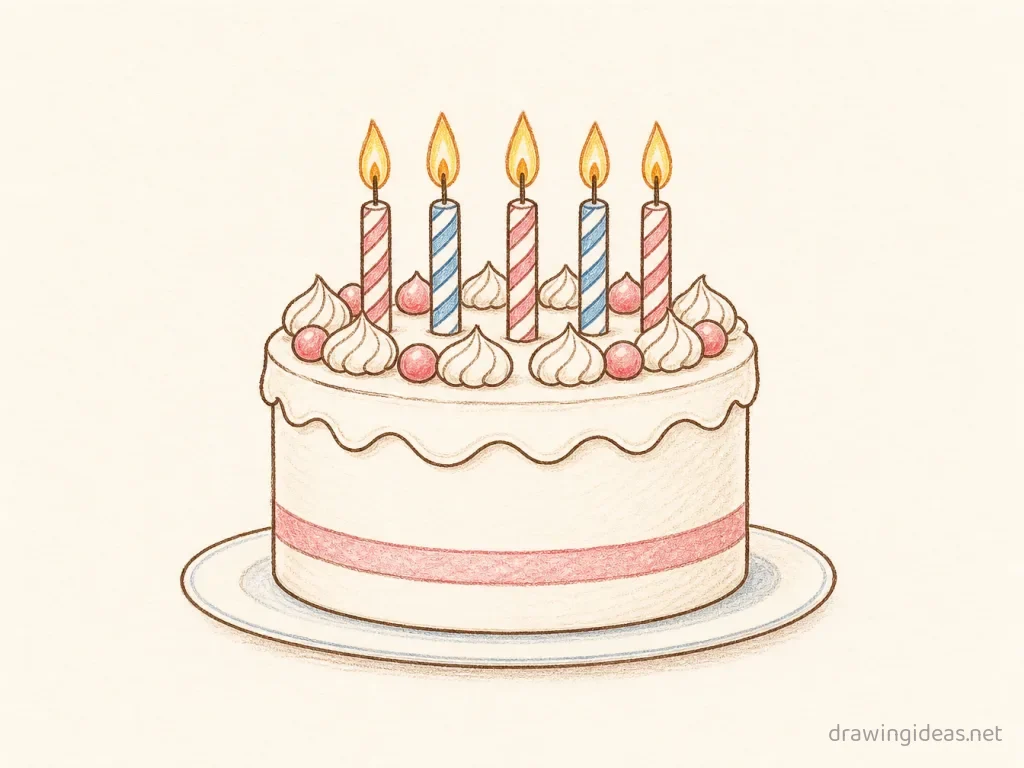 Birthday drawing — hand-drawn birthday illustration with ink lines and soft colors