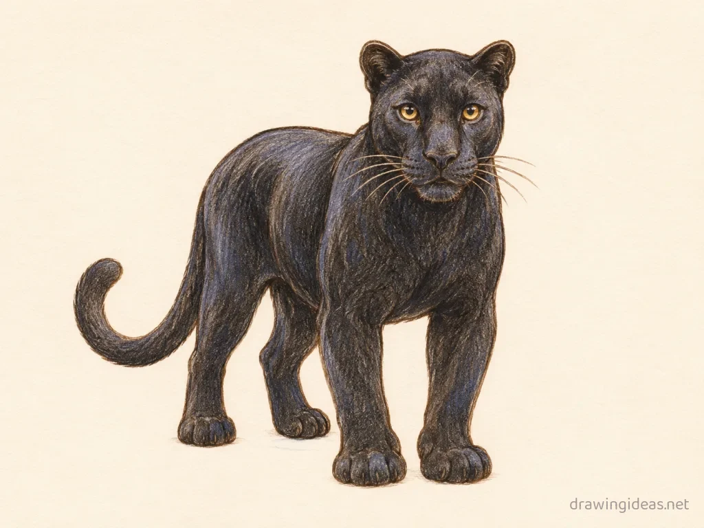 Black Panther drawing — hand-drawn Black Panther illustration with ink lines and soft colors