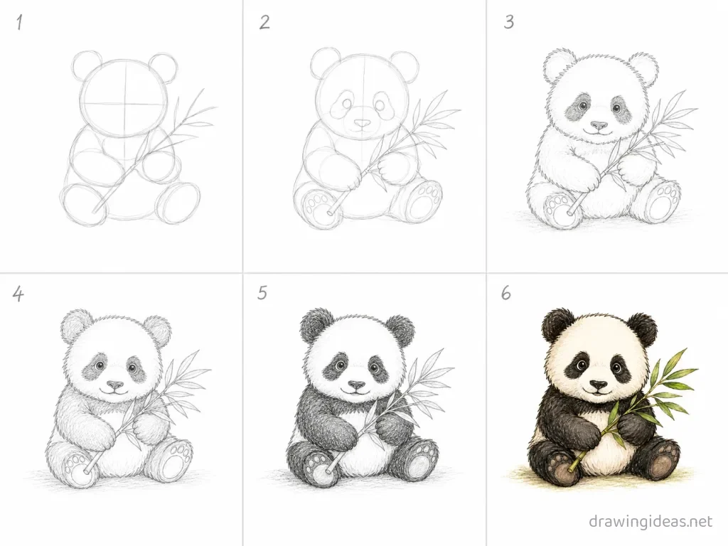 How to draw a black white step by step — 6-step black white drawing tutorial grid