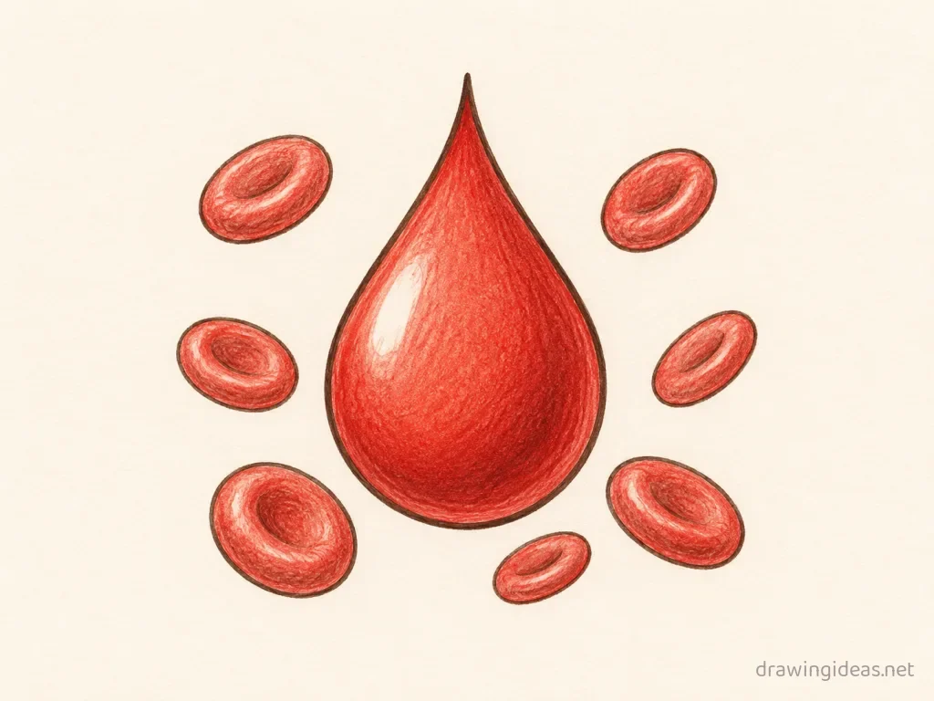 Blood drawing — hand-drawn blood illustration with ink lines and soft colors