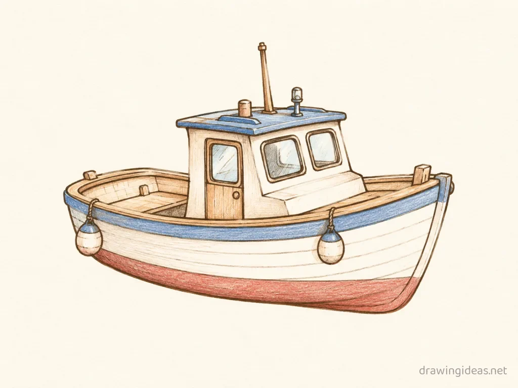 Boat drawing ā hand-drawn boat illustration with ink lines and soft colors