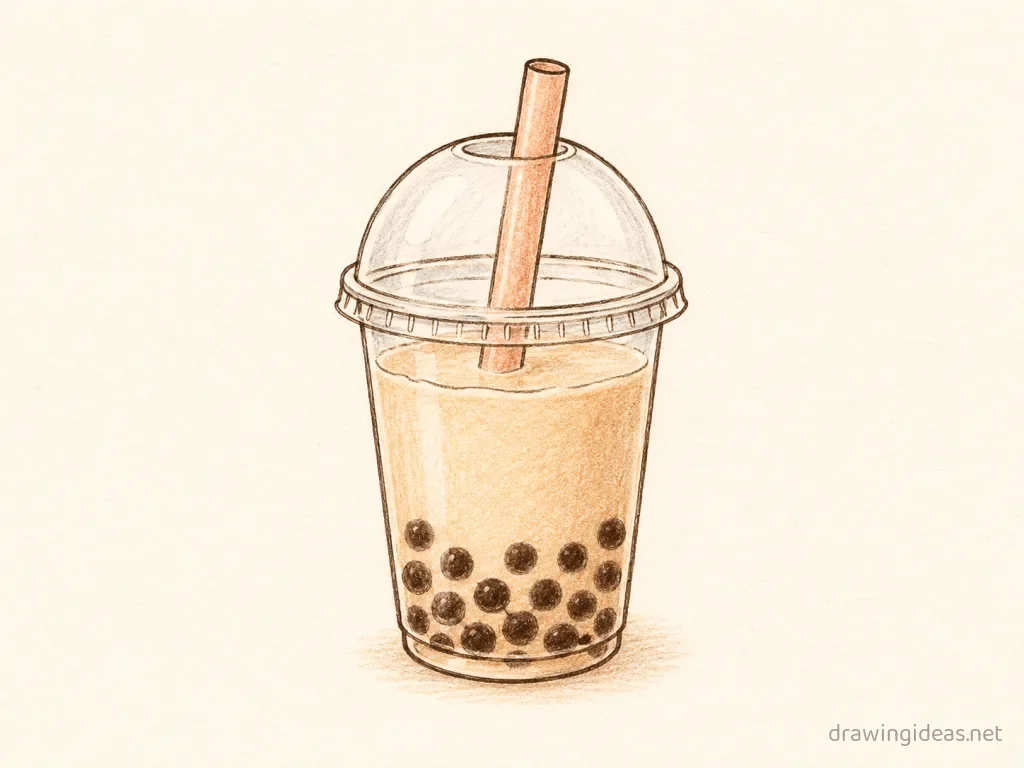Boba drawing — hand-drawn boba illustration with ink lines and soft colors