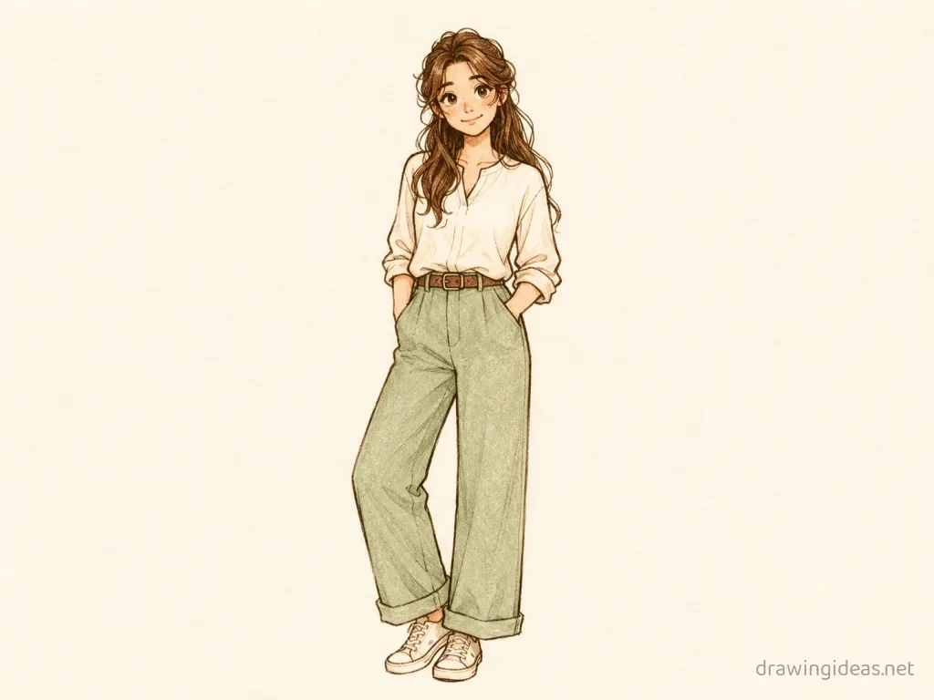 Body drawing — hand-drawn body illustration with ink lines and soft colors