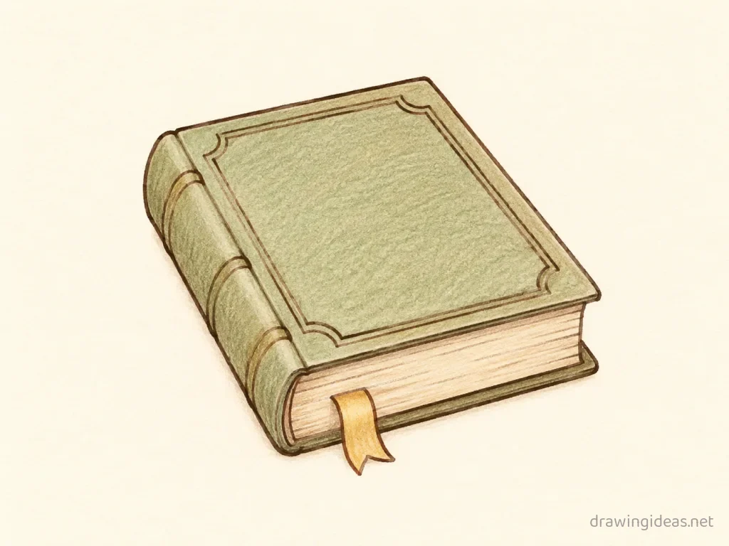 Book drawing — hand-drawn book illustration with ink lines and soft colors