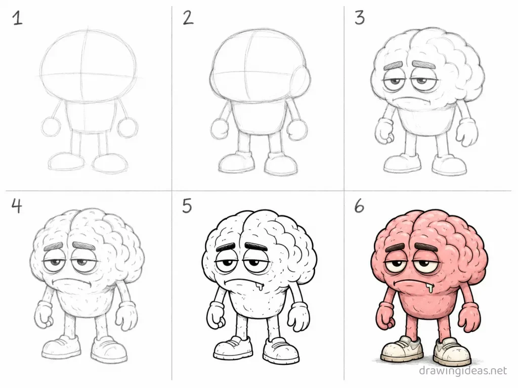 How to draw brainrot step by step — 6-step brainrot drawing tutorial grid