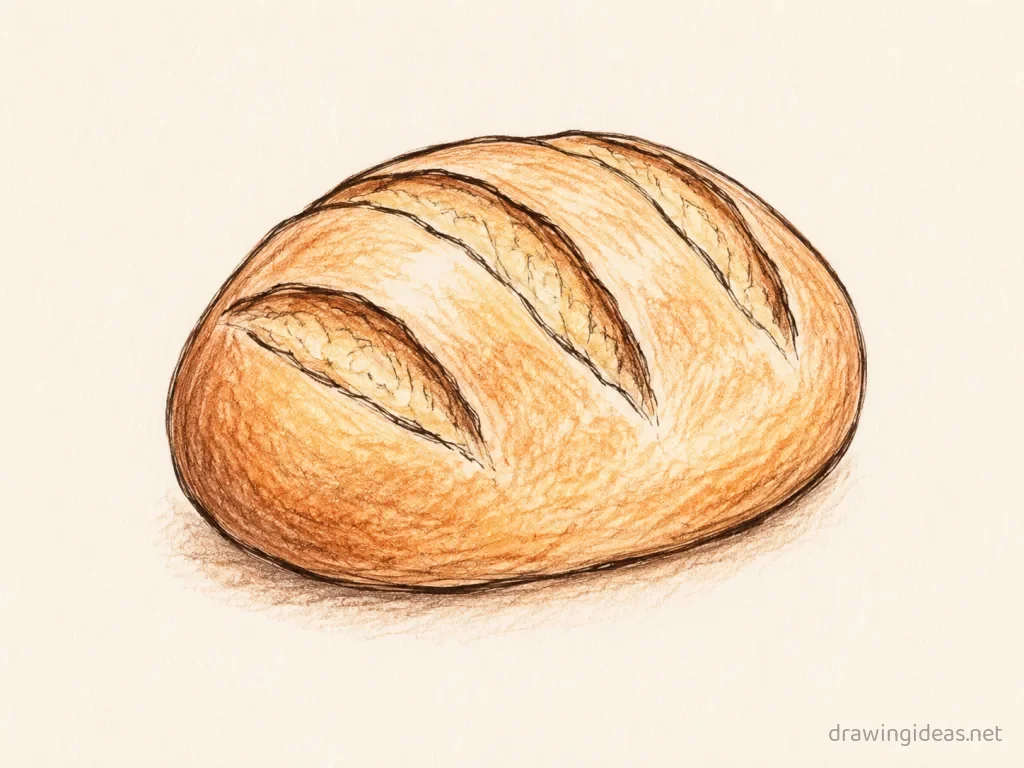 Bread drawing — hand-drawn bread illustration with ink lines and soft colors