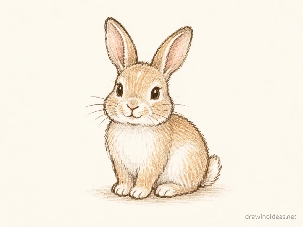 Bunny drawing — hand-drawn bunny illustration with ink lines and soft colors