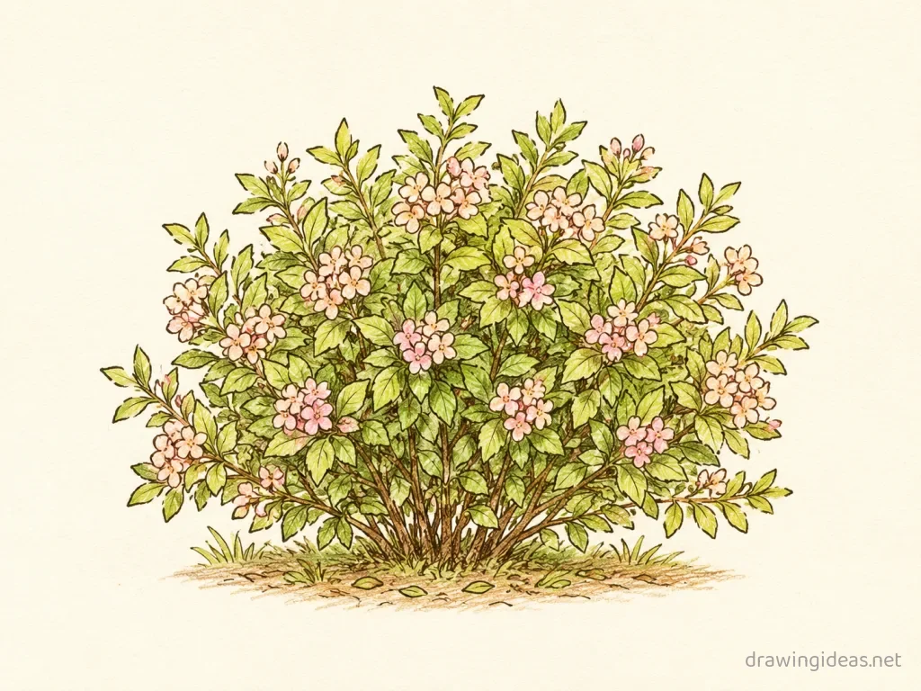 Bush drawing — hand-drawn bush illustration with ink lines and soft colors