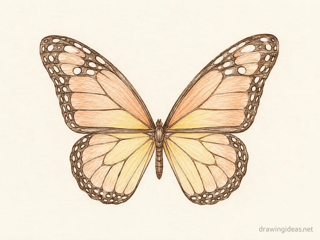Butterfly Wing drawing — hand-drawn butterfly wing illustration with ink lines and soft colors