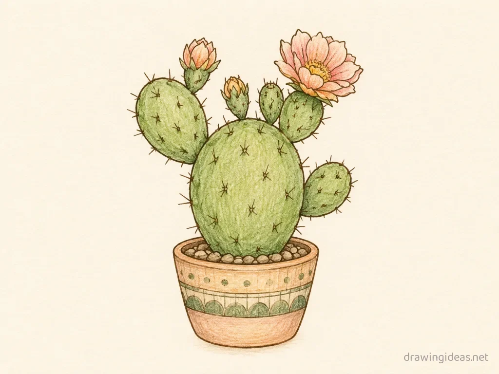 Cactus drawing — hand-drawn cactus illustration with ink lines and soft colors