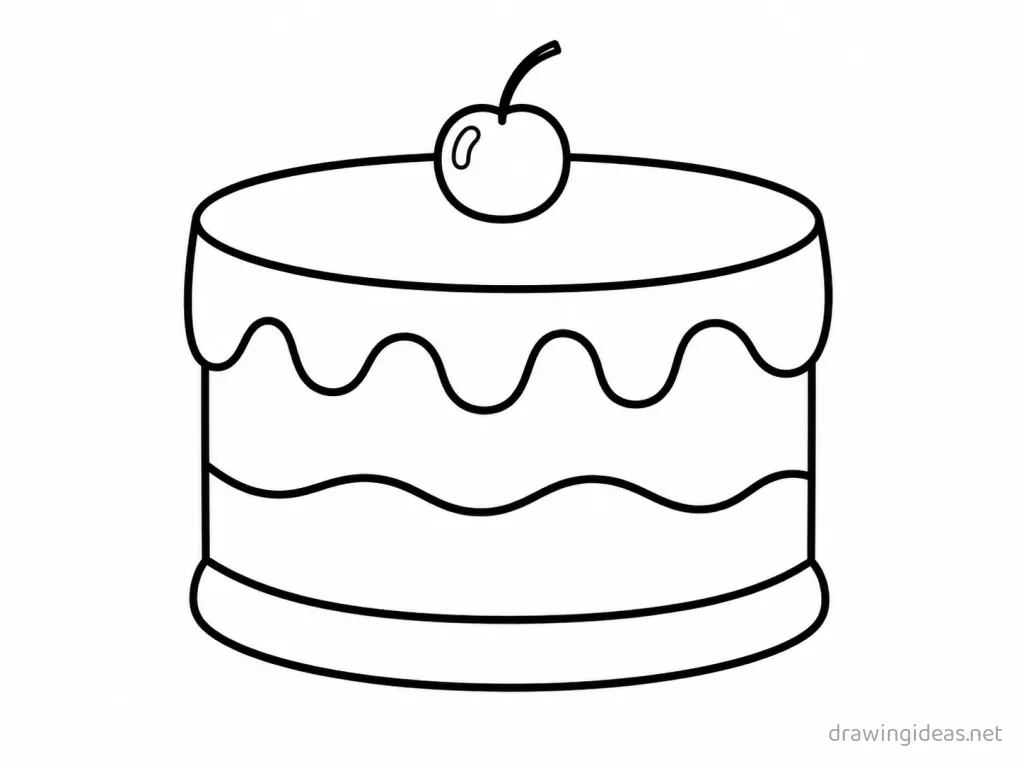 Easy cake drawing — easy style cake sketch