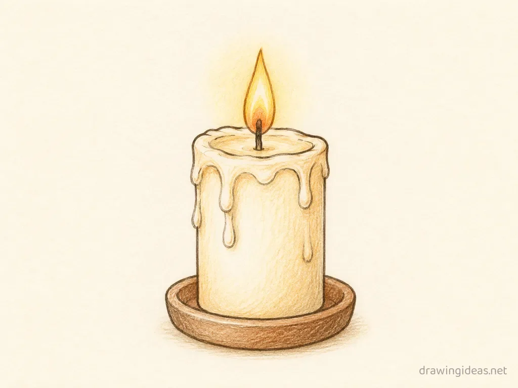 Candle drawing — hand-drawn candle illustration with ink lines and soft colors