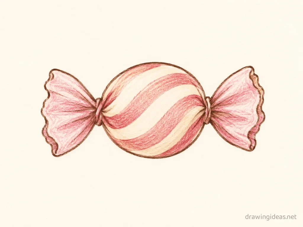 Candy drawing — hand-drawn candy illustration with ink lines and soft colors