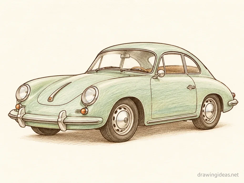 Car drawing ā hand-drawn car illustration with ink lines and soft colors