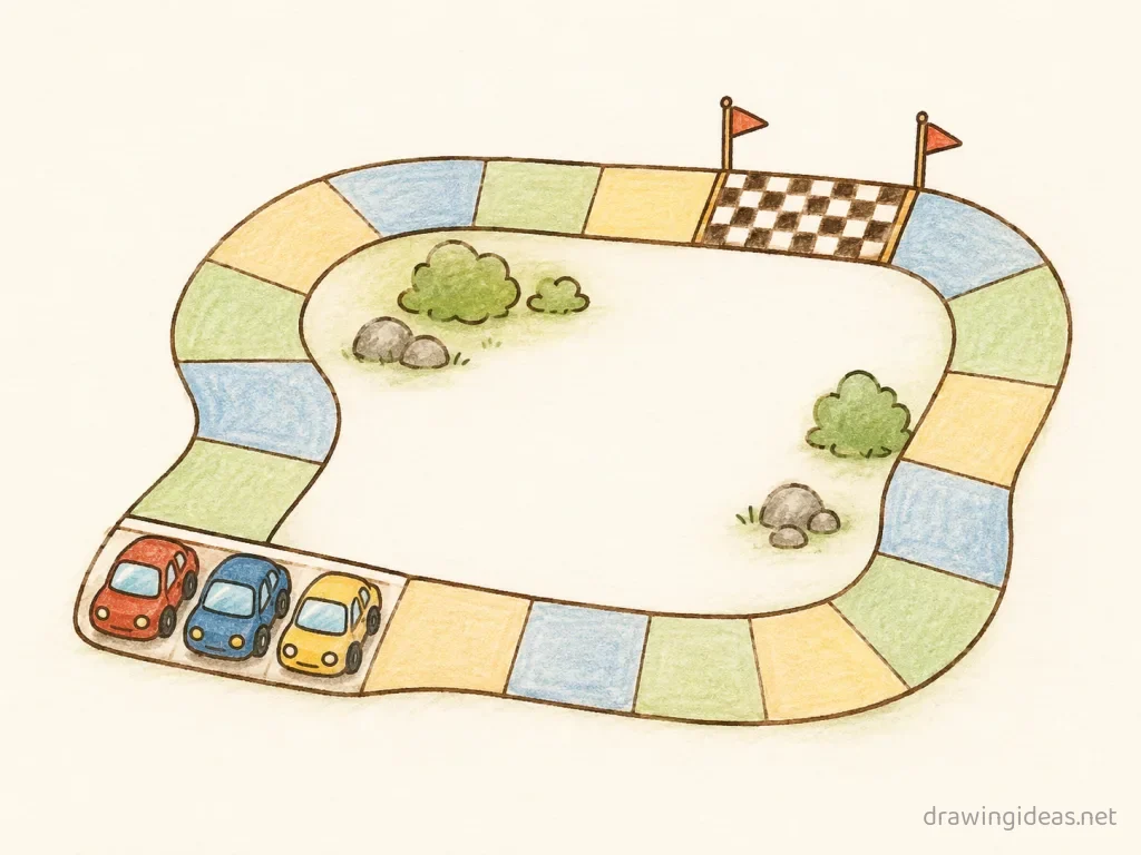 Car Game drawing ā hand-drawn car game illustration with ink lines and soft colors