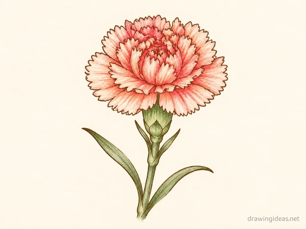 Carnation drawing — hand-drawn carnation illustration with ink lines and soft colors