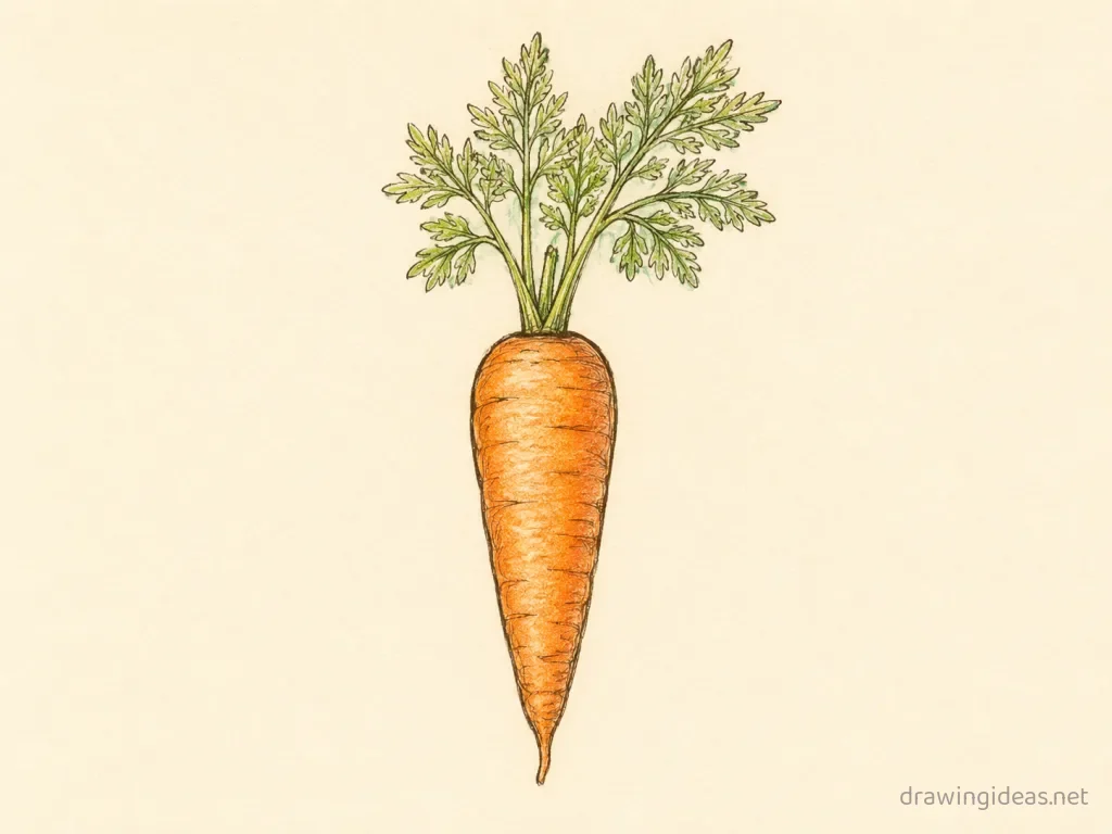 Carrot drawing — hand-drawn carrot illustration with ink lines and soft colors