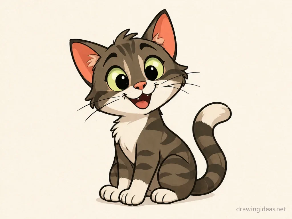 Cartoon cat drawing — cartoon style cat sketch