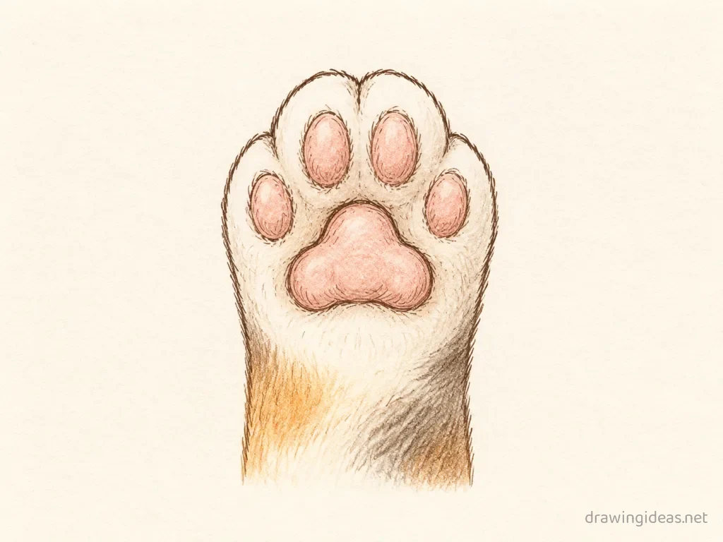 Cat Paw drawing — hand-drawn cat paw illustration with ink lines and soft colors