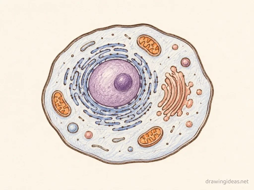 Cell drawing — hand-drawn cell illustration with ink lines and soft colors
