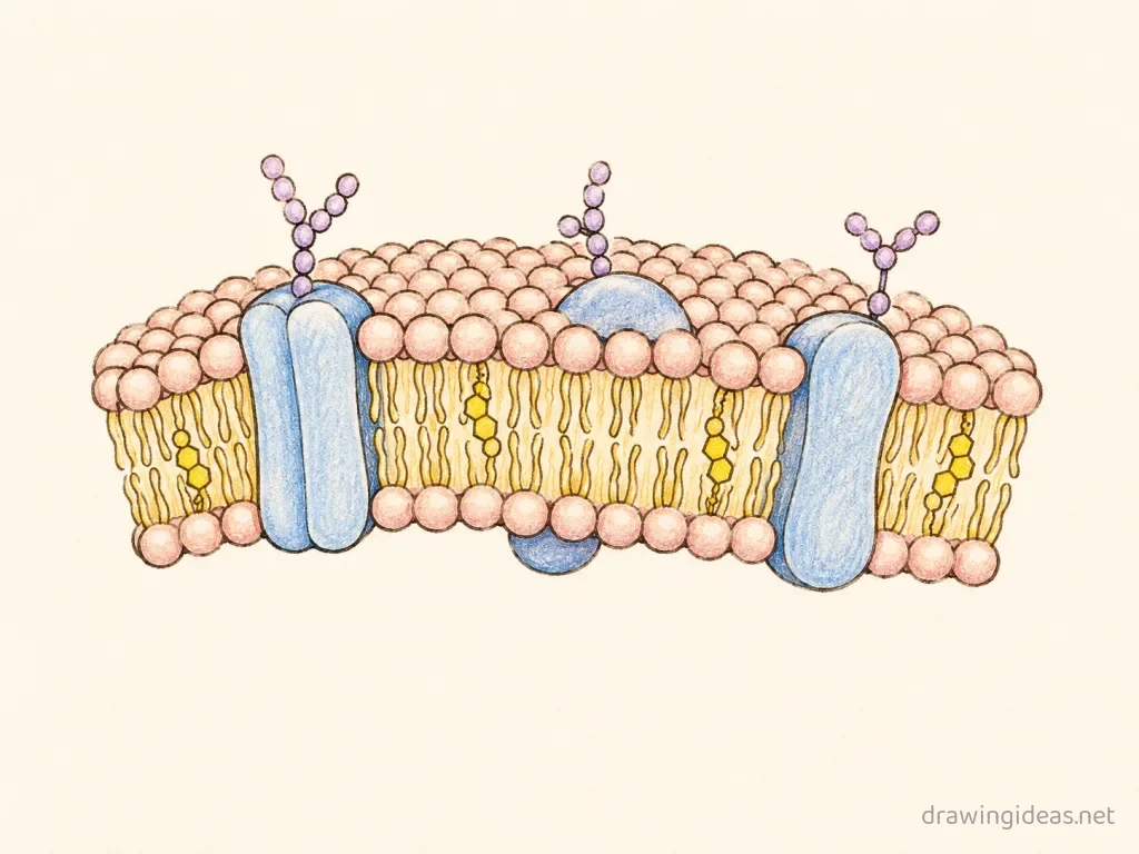 Cell Membrane drawing — hand-drawn cell membrane illustration with ink lines and soft colors
