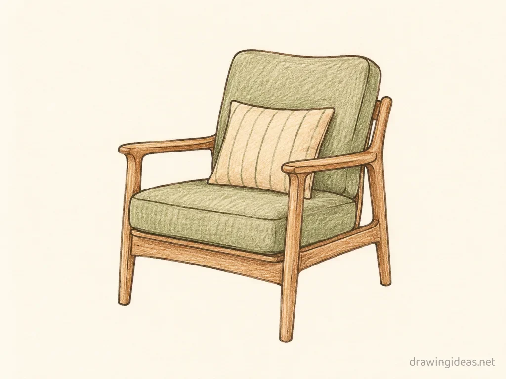 Chair drawing — hand-drawn chair illustration with ink lines and soft colors
