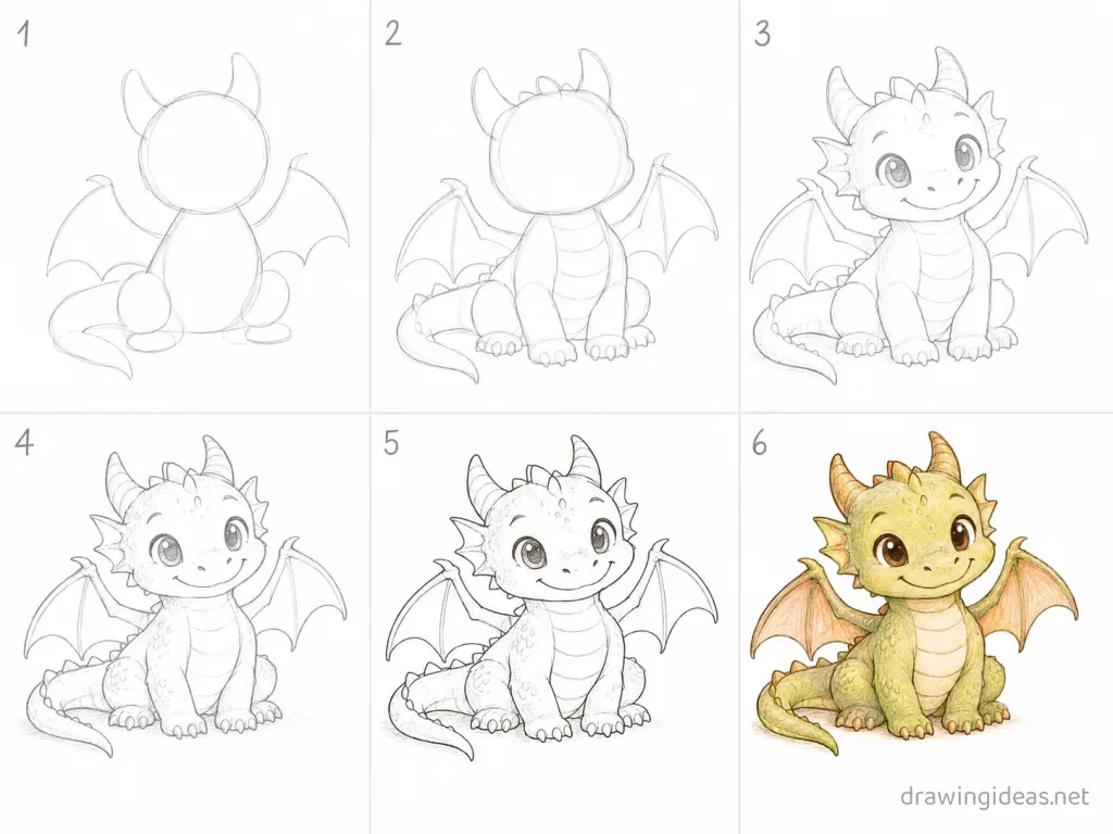How to draw a character step by step — 6-step character drawing tutorial grid