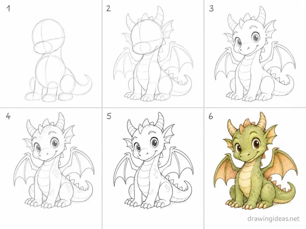 How to draw characters step by step — 6-step characters drawing tutorial grid