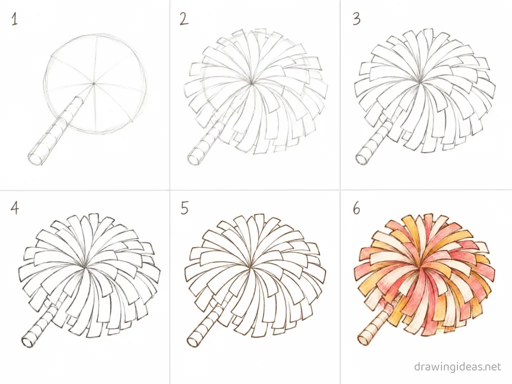 How to draw cheer step by step — 6-step cheer drawing tutorial grid