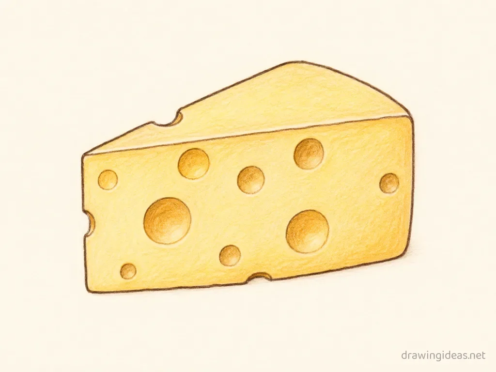 Cheese drawing — hand-drawn cheese illustration with ink lines and soft colors