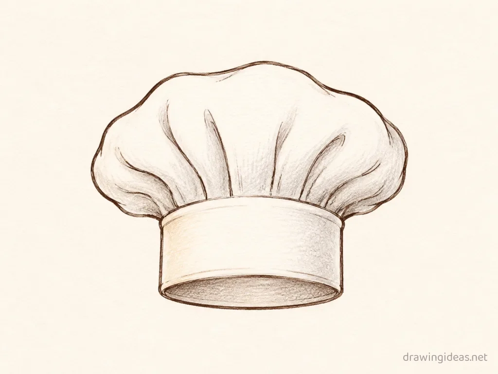 Chef Hat drawing — hand-drawn chef hat illustration with ink lines and soft colors