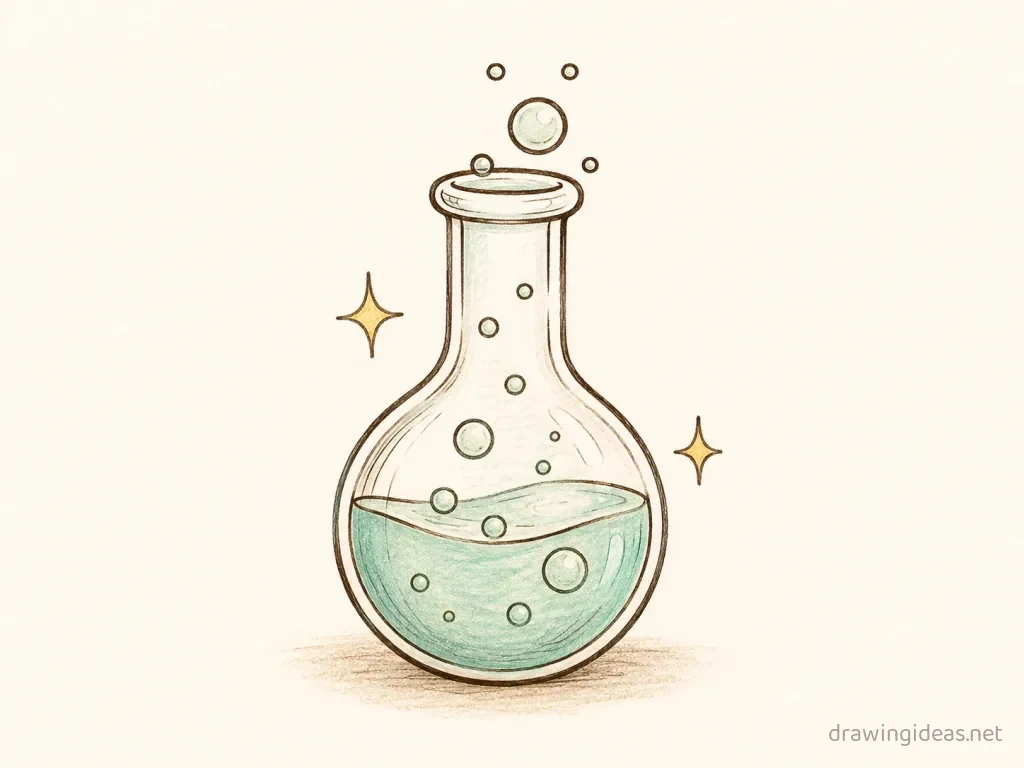Chemistry drawing — hand-drawn chemistry illustration with ink lines and soft colors