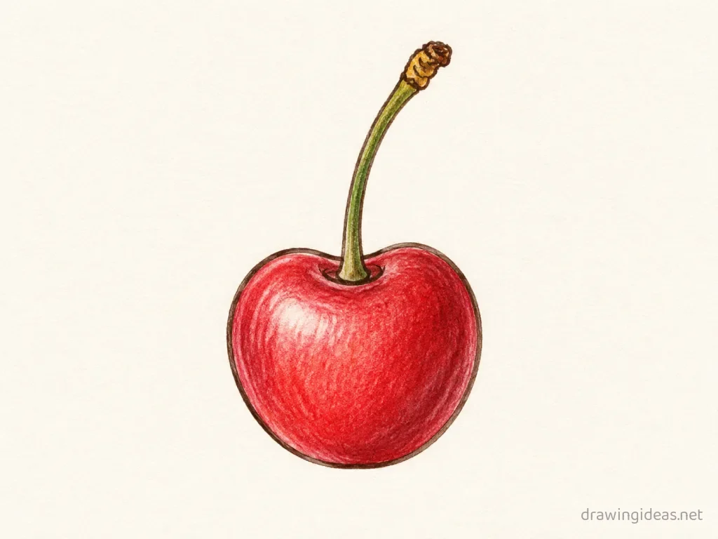 Cherry drawing — hand-drawn cherry illustration with ink lines and soft colors