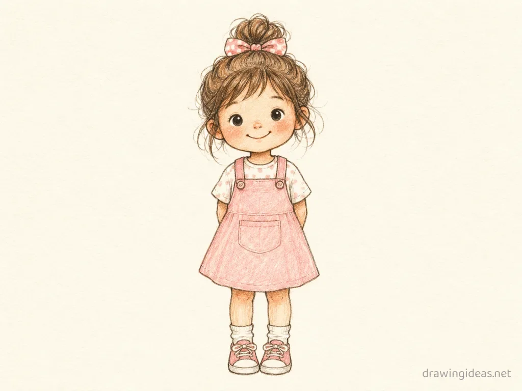 Child drawing — hand-drawn child illustration with ink lines and soft colors