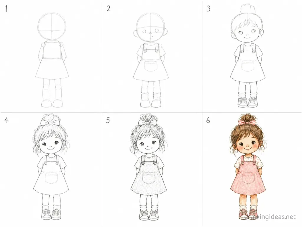 How to draw a child step by step — 6-step child drawing tutorial grid