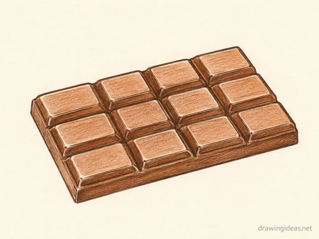 Chocolate Bar drawing — hand-drawn chocolate bar illustration with ink lines and soft colors