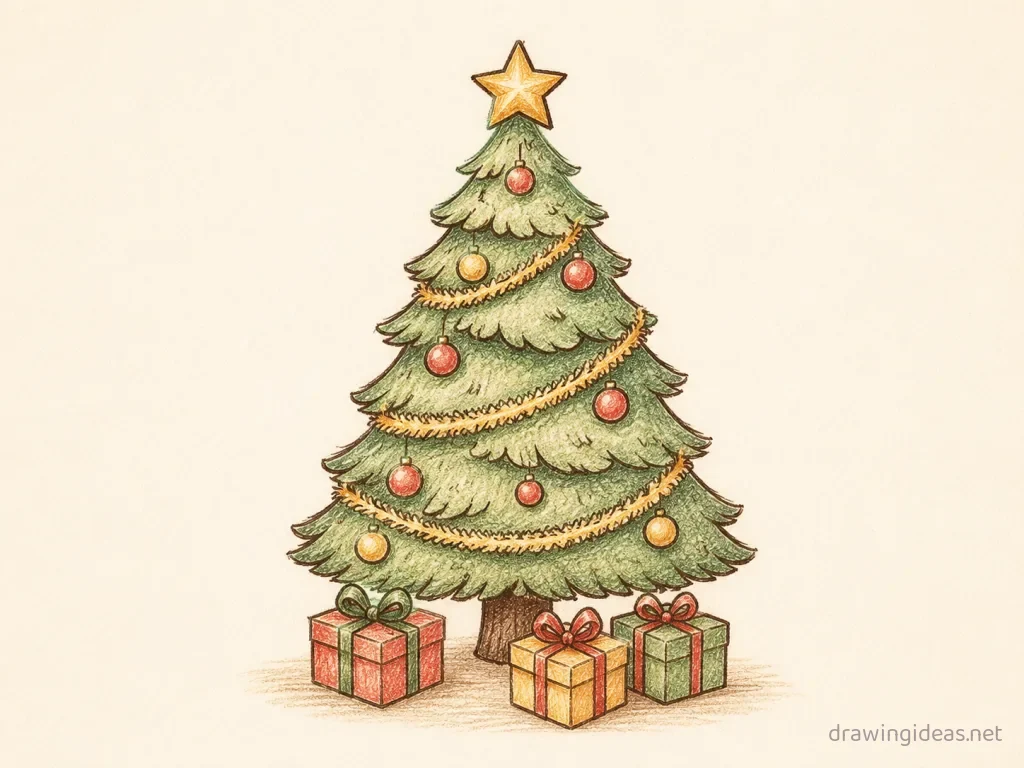 Christmas drawing — hand-drawn Christmas illustration with ink lines and soft colors