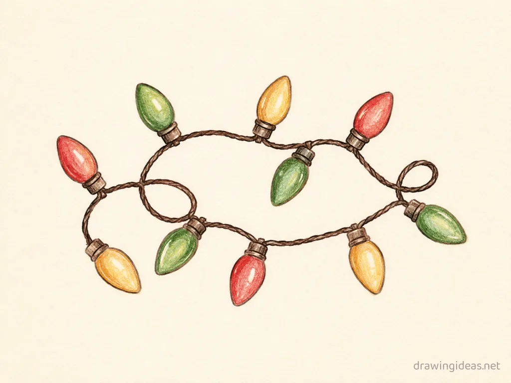 Christmas Lights drawing — hand-drawn Christmas lights illustration with ink lines and soft colors
