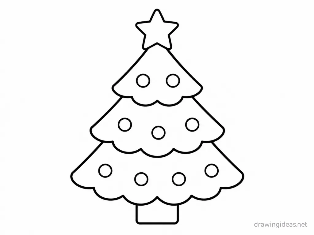 Easy Christmas tree drawing — easy style Christmas tree sketch