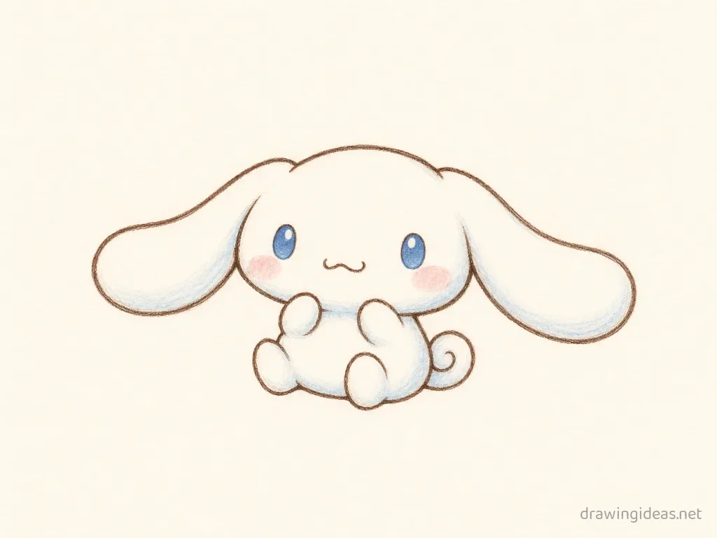 Cinnamoroll drawing — hand-drawn Cinnamoroll illustration with ink lines and soft colors