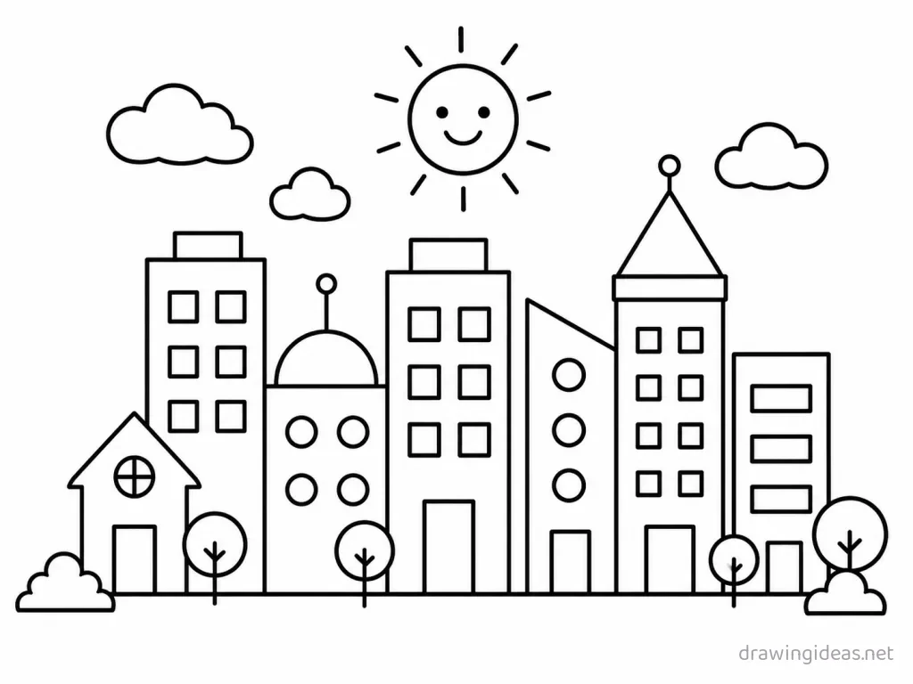 Easy city drawing — easy style city sketch